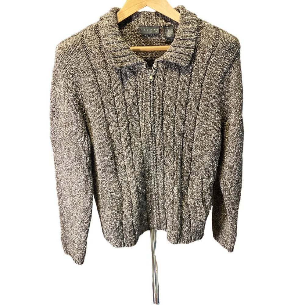 Relativity Gray Full Zip Collared Sweater Sz PL